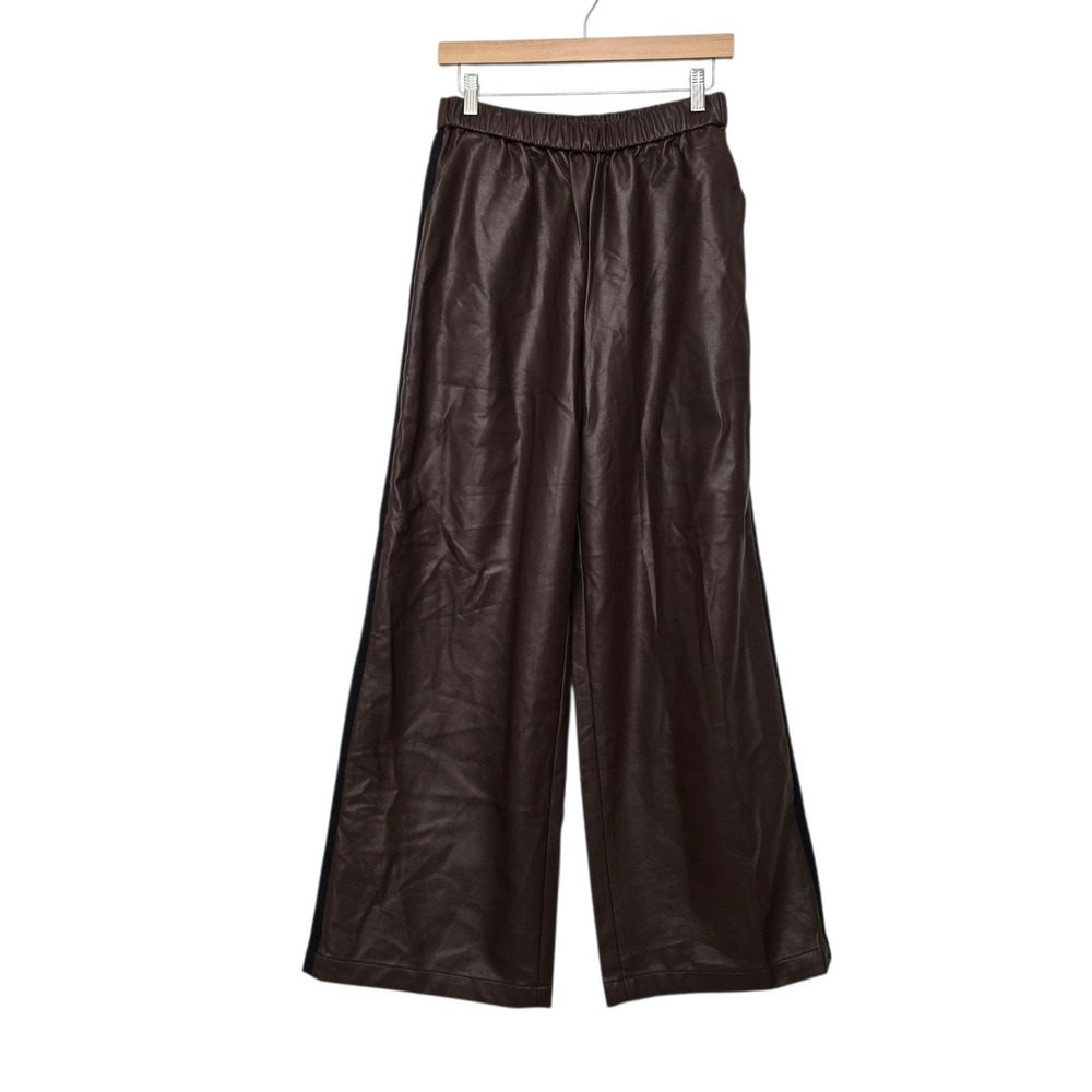 Maeve Anthropologie Brown Faux Leather Wide Leg Side Stripe Pants Size Small NWT
